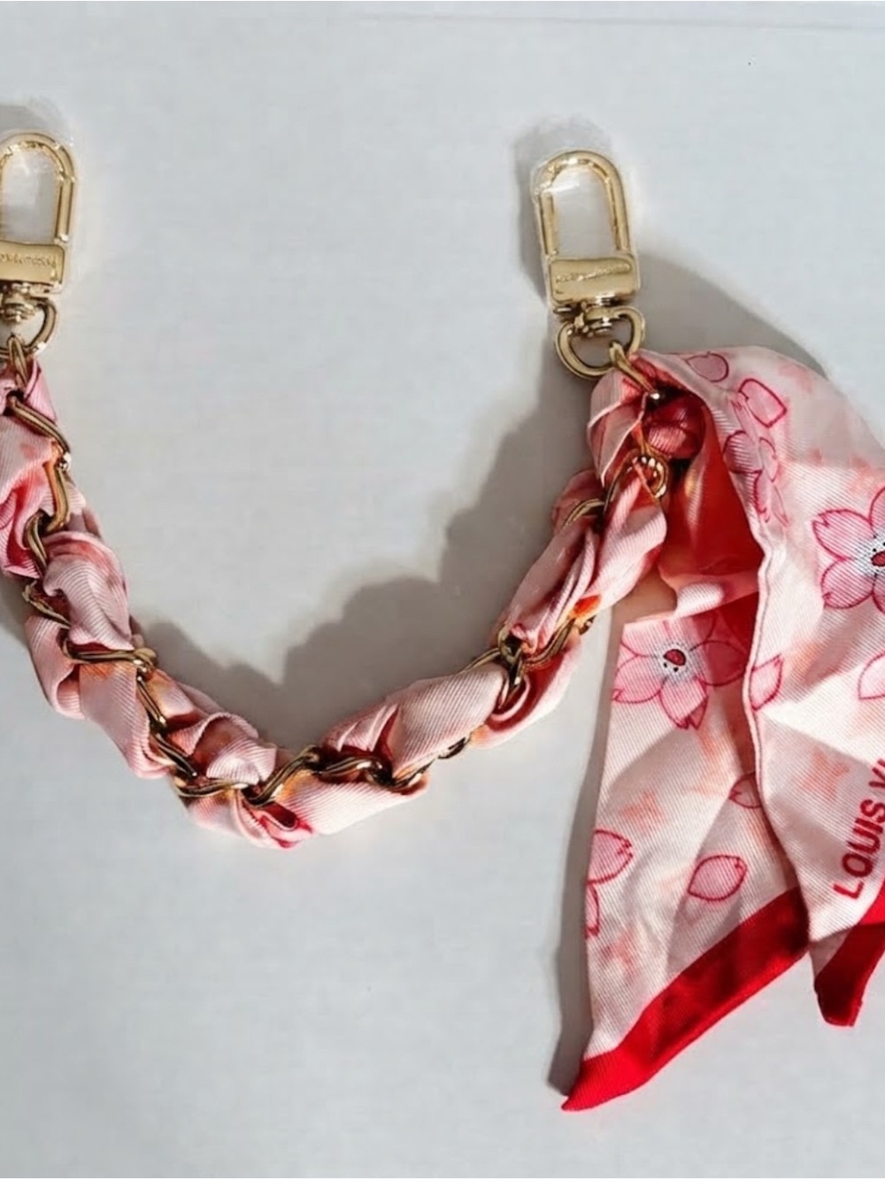 New Bag Charm Pink Floral Silk Chain Strap with Gold Hardware